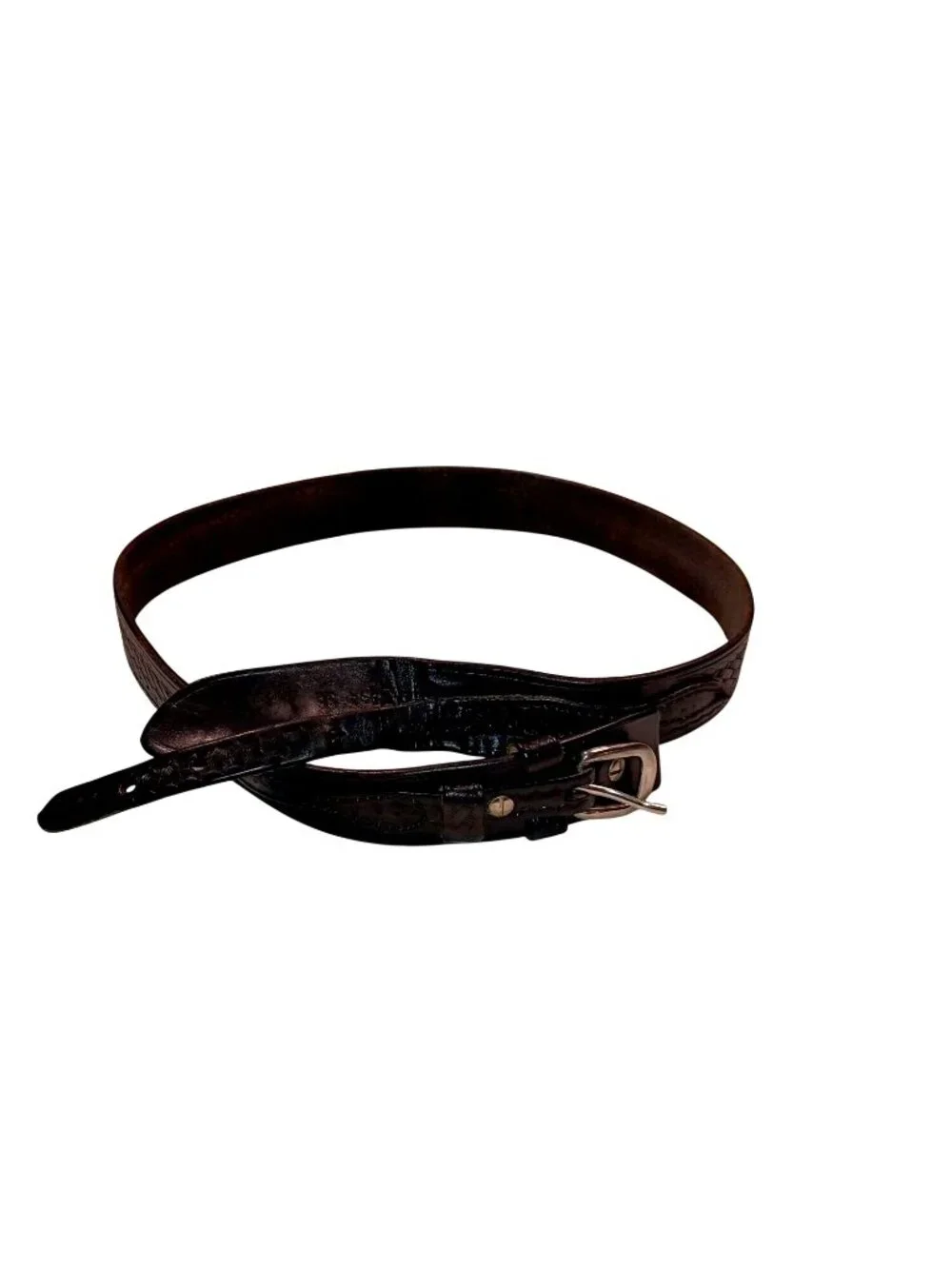 Belt Black Western Rugged Ranger Weave Leather Solid Brass Buckle Unisex Size 38